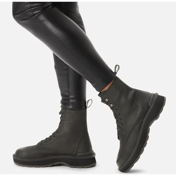 Sorel Hi Line Waterproof Lace Up Combat Boots Black Leather Women's 8 or 10 - Picture 1 of 6